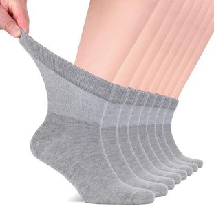 Hugh Ugoli Diabetic Socks for Men, Loose Ankle Extra-Wide Socks Rayon, Thin, Seamless Toe and Non-Binding Top, 8 Pairs, Light Gray, Shoe Size: 11-13