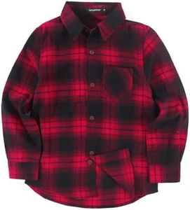 Spring&Gege Boys Casual Long Sleeve Plaid Flannel Button Down Shirt for Children (2-14 Years), Red Black, 9-10 Years