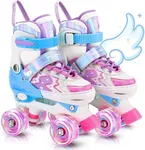 Kids Roller Skates for Girls Boys Ages 5-8, Toddler Roller Skates for Ages 8-12, 4 Size Adjustable Light Up Wheels Rollerskates for Beginners Outdoor Indoor