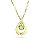 Sterling Silver Personalised Birthstone Drop Name Necklace, Dainty Gift For Her, 925 Silver Pendant (18K Gold)