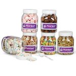 PEARLPET Transparent Space Saver Container Set For Kitchen Storage With Plastic Lid And Spoons |Airtight|Leak proof|BPA-Free| Set Of 6 Pieces With 6 Spoons,600 Ml White Cap & Spoons