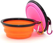 Collapsible Dog Bowl, 2 Pack Collapsable Dog Water Bowls for Cats Dogs, Portable Pet Feeding Watering Dish for Walking Parking Traveling with 2 Carabiners (Small, Orange+Pink)