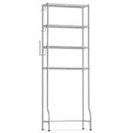 SONGMICS Toilet Shelf, 4-Tier Over-the-Toilet Storage Rack, Space-Saving Bathroom Shelf, Metal Storage Unit, Adjustable Shelves, 4 Hooks, Roll Holder, 30 x 63 x 176 cm, Silver Gray BTS013G01