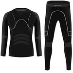 YESURPRISE Kids Thermal Underwear Set, Girls Boys' Compression Base Layer - Ski Wear Athletic Shirt Long Top & Bottom Sets Black Grey