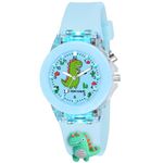 Goldenize Fashion Kids Analog Multicolour Glowing Disco Light Frozen Barbie, Doremon, Kitty Dial Rubber Watch for Boys & Girls Age Above 5 Years with 3D Cute Cartoon Analog Watch for (Dinosaur)