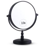 15X Magnifying Table Mirror for Makeup - Not Lighted, 15X/1X Dual-Sided Vanity Mirror for Desk and Bathroom - 15cm Wide & 23cm Tall (Black)