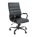 Flash Furniture High Back Executive Swivel Office Chair with Metal Arms, Leather, Black LeatherSoft/Black Frame, Set of 1