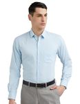 Peter England Men's Everday Regular Fit Solid Shirt | Cotton Rich | 5-Pin Pocketing Light Blue