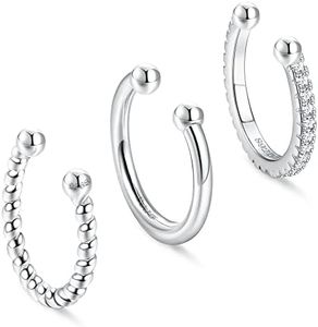 Kakonia 3Pcs 925 Sterling Silver Ear Cuffs for Women Non-Piercing Adjustable Dainty Ear Cuff Helix Cartilage Clip On Cuff Earrings Set Non-Pierced Cuff Earrings For Non Pierced Ears