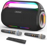 Karaoke Machine, 350W Portable Bluetooth Speaker with 2 Wireless Microphones, 15H Playtime Karaoke Speaker with TWS System/EQ/Deep Bass，Supports TF Card/USB, AUX in for Party, Outdoor