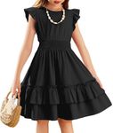 Arshiner Girls Flutter Sleeve A-Line Sundress Casual Summer Tiered Swing Midi Pocket Dress Black for 10-11 Years