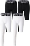 DEVOROPA 4 Pack Youth Boys' One Leg Compression Pants 3/4 Basketball Tights for Sports Base Layer Leggings Black/Black/White/White XL