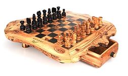 CRAFLAIR ~ 50 cm ~ Handcrafted Olive Wood Chess Board ~ Chess Set for Adults Luxury with Chess Pieces~ Chess Set Wood with Drawers ~ Durable Hard Wood Chess Set