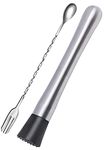 Ortarco 10 Inch Stainless Steel Muddler for Cocktail and 10 Inch Mixing Bar Spoon, 2 Pices Home Bar Tool Set