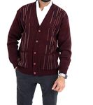 Louie James Mens Classic Zip and Button Up Gentleman Cardigan Long Sleeve Pattern Knitwear (Striped Button - Burgundy, L)