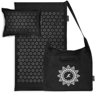ProsourceFit Ki Acupressure Mat and Pillow Set with 100% Natural Linen for Back/Neck Pain Relief and Muscle Relaxation, Black Pearl