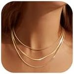 LOLIAS 3Pcs Gold Snake Chain Necklace Women Herringbone Necklace Gold Stainless Steel Choker Flat Chain Necklaces Jewellery Adjustable Gold/Silver Snake Chain 1/3MM(W) 35/40/45CM(L) for Women Girl