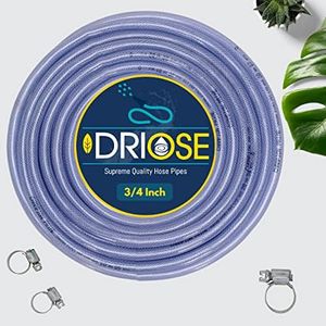 DRIOSE Garden Watering Hose Pipe 30 Meters With 3 Clamps For Home Gardening Water Pipe, Car Washing, Floor Cleaning & Pet Bathing, Plant's Watering Pipe ( 3/4 INCH Braided 30 Meters, White )