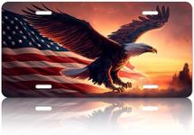 American Flag Eagle License Plate Patriotic Sunset License Plate Cover Funny License Plates Novelty Vanity Tag Fit Any Standard Plates Stainless Steel Rust-Proof Metal Colorful Decoration 12.2" x 6.2"