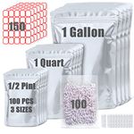 100 Pack Mylar Bags for Food Storage with 100x300cc Oxygen Absorbers - 9 Mil 10"x14", 9Mil 6"x9", 9Mil 4.3"x6.3" - Resealable Bags for Packaging Products & Ziplock Food Grade Bags for Storage