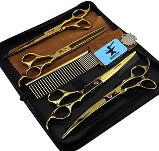 Hematite kit de ciseaux de toilettage pour animaux, 7 pouces incurvée en acier inoxydable Ciseaux Cisaille à effiler courbé et ensemble de peigne de toilettage en acier avec chiffon de nettoyage