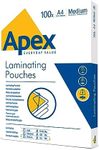 Fellowes Apex A4 Laminating Pouches, Glossy Finish, 100 Sheets - Medium - Ideal for Notices, Photos, Creatives and Everyday Use