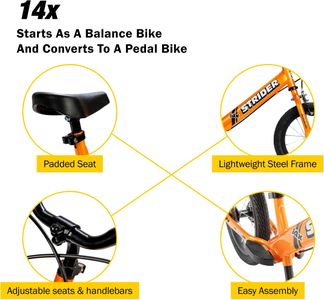 Strider 14x Kids Balance Bike – Tangerine, Ages 3-6