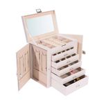 BOOVO Jewelry Box for Women, 6 Layer Large Jewelry Organizer with Mirror, Multi-Function Storage Box with Lock, Accessory Holder with 5 Drawers, for Earrings Necklace Ring Bracelet (Pearl White)
