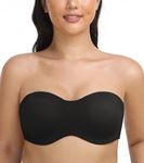 HACI Women's Seamless Unlined Strapless Bandeau for Plus Size Underwire Large Bust Bra (Black,36DD)