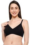 Intimacy Cotton Nursing Bra for Women Maternity Feeding Bra Front Opening Buckles Adjustable Straps Seamless Non-Wired Non-Padded Full Coverage Comfortable Support Post Pregnancy Breastfeeding Black