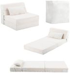 Tiita Folding Sofa Bed for Kids, Quad-Fold Mattress with Pillow, Soft Plush Couch, Portable Storage Bag, Convertible Lounger, for Playroom, Living Room, Guest Room, Beige