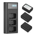 Powerextra 3 Pack NP-FW50 Battery 3X1500mAh Replacement Li-ion Battery with LCD Smart Charger Compatible with Sony ZV-E10 A6000 A6500 A6300 A7 A7II A7SII A7S A7S2 A7R A7R2 A7RII A55 A510 RX10 RX10II