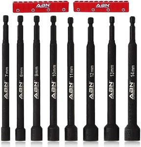 ABN Impact Nut Driver Tool Set - 8pc Metric 6 IN Long Shank Nut Driver Bits Magnetic Tip Sockets, 1/4 IN Hex Shank