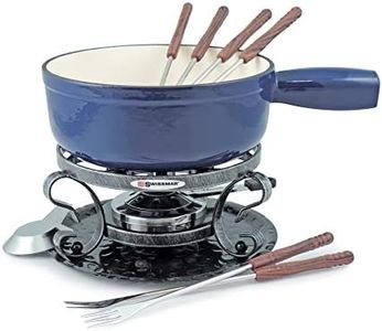 wissmar Lugano Cast Iron Cheese Fondue Set, 9-Piece, 2 QT / 2 L - Ideal for Melting Cheese, Chocolates, Caramel, & More - Perfect for Kitchen Collection & Gift Giving - Deep Blue