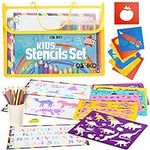 Ozziko Stencils for Kids, Tracing Arts and Crafts Supplies Kit, Gift for All Ages Boys and Girls, Includes Number, Dinosaur, Animal, Alphabet Letter Stencils and Carrying Case