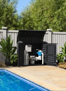 Duramax Cedargrain 1200L Plastic Garden Storage Shed – Grey, Flat Lid, Fits 2x 240L Bins, 145x85x125cm