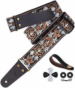 Tracolla per chitarra, 2" cinghie per chitarra ricamate, estremità in pelle con tasca invisibile, per basso, chitarra elettrica e acustica, fibbia gratuita, blocco della cinghia e plettri per chitarra