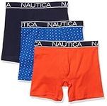 Nautica Men's 3-Pack Classic Underwear Cotton Stretch Boxer Brief, Peacoat/Orange Poppy/Anchor Print Cobalt, S