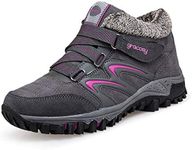 gracosy Women's Hiking Shoes, High Top Sneaker Winter Warm Hook Loop Snow Shoes Fur Lining Suede Ankle Bootie Grey 10 M US