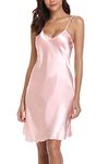 Vlazom Women Negligees Satin Nightdress Spaghetti Strap Chemises Slip V Neck Sleepwear Nightgown - Pink - XXL(UK 16-18)