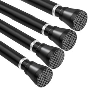 4 Pack Black Tension Curtain Rod 33 to 59 Inches, Adjustable Expandable Pressure Spring Curtain Rod No Drilling, 7/8" Shower Curtain Rod for Bedroom Doorway Closet Door