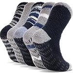 Fuzzy Slipper Socks for Women Men Non Slip/Anti Skid Grips Hospital Winter Fluffy Warm Socks Gift Stocking Stuffers(Blue)