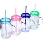 Zephyr Goods Plastic Mason Jars with Handles, Lids and Straws | 20 oz Double Insulated Tumbler with Straw | Set of 4 | Wide Mouth Mason Jar Mugs | Cups for Kids and Adults…