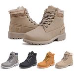 Hitmars Winter Boots for Women Ladies Warm Fur Lined Snow Ankle Boot Lace Up Walking Combat Desert Comfort Shoes Khaki Size 6 UK