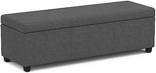 SIMPLIHOME Avalon 54 inch Wide Contemporary Rectangle Extra Large Storage Ottoman Bench in Slate Grey Polyester linen fabric, Assembled, For the Living Room, Entryway and Family Room