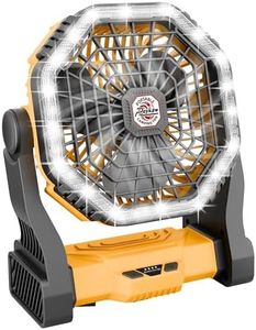 Roykaw Portable Fan for Travel, 10400 mAh Rechargeable Camping Fan, Cordless Battery Powered Fan with Led Light, with Handle, Hang Hook for Tent, Fishing, Hurricane,Yellow