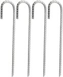 Ground Stakes Rebar Heavy Duty Tent Pegs 4 Pack, Garden Stake Pegs Galvanized Steel J Hooks Ground Anchors, Camping Pegs for Camping Tents Trampolines Canopies Swing Set Football Nets