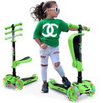 Hurtle 3-Wheeled Scooter for Kids - Wheel LED Lights, Adjustable Lean-to-Steer Handlebar, and Foldable Seat - Sit or Stand Ride with Brake for Boys and Girls Ages 1-14 Years Old, Green