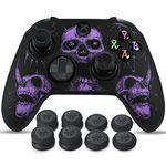 YoRHa Laser Carving Silicone Skin for Xbox Series X/S Controller x 1(Purpe) with Pro Thumb Grips x 8