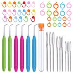 dipeer 56 Pcs Knitting Loom Hooks Kit, 3 Color Loom Hook with 3 Sizes Big Eye Needles, Knitting Markers, Stitch Holder for Yarn Knitting Sewing